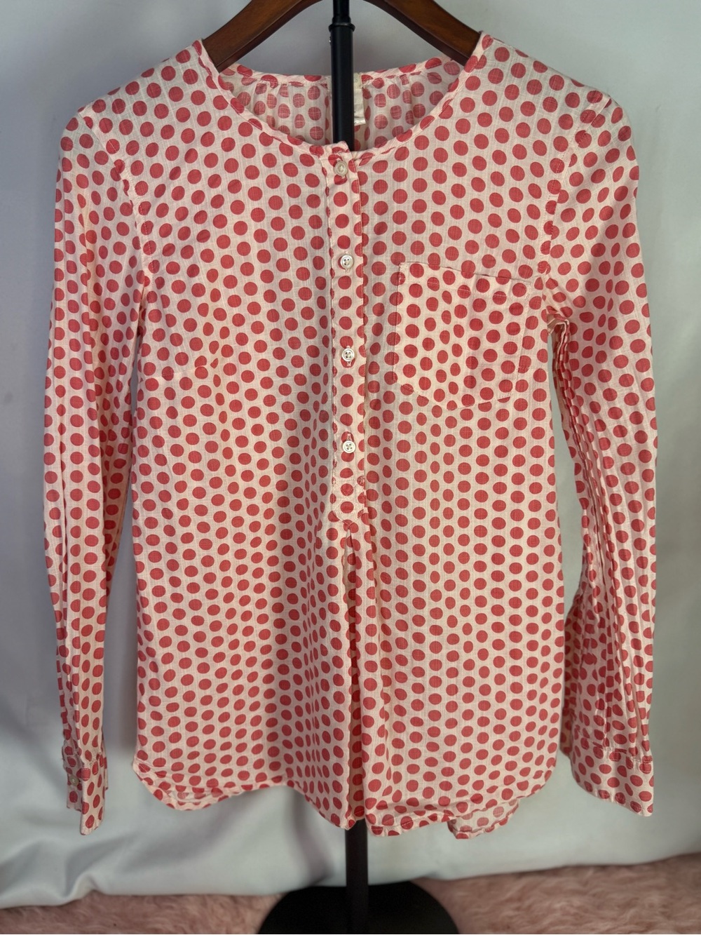J. Crew Crewcuts Red Polka Dot Girls Henley Style Blouse